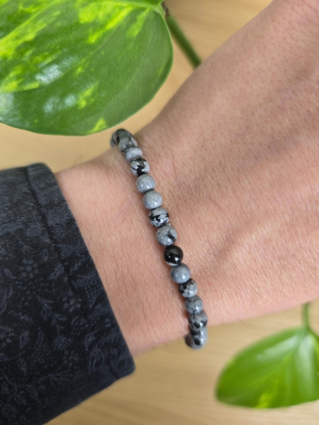 Obsidienne Flocon de Neige - Bracelet avec perles de 4 mm
