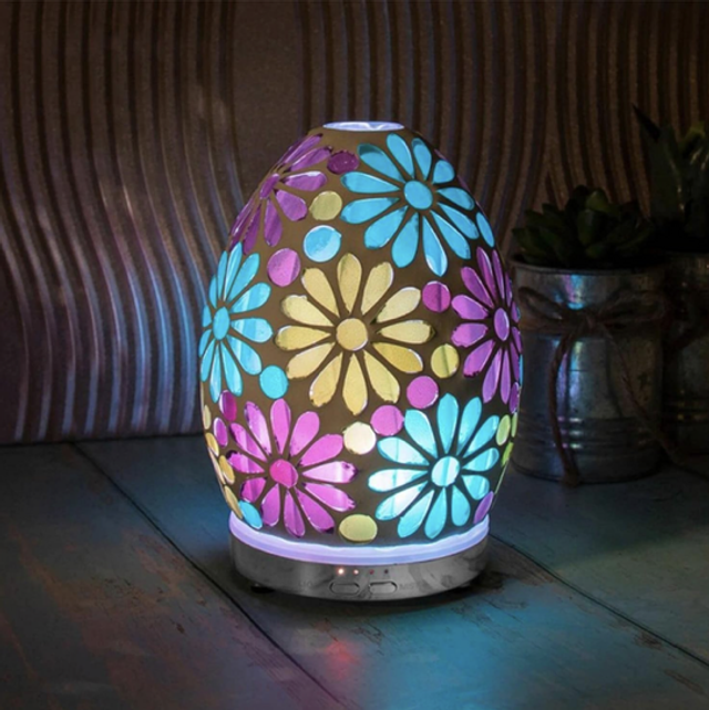 Blue/Multi Colour Flower Mosaic Electric Mist Diffuser