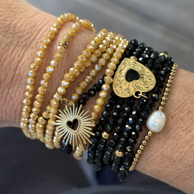 Bracelet Cristal Black 6 tours et Collier Pendentif Cœur