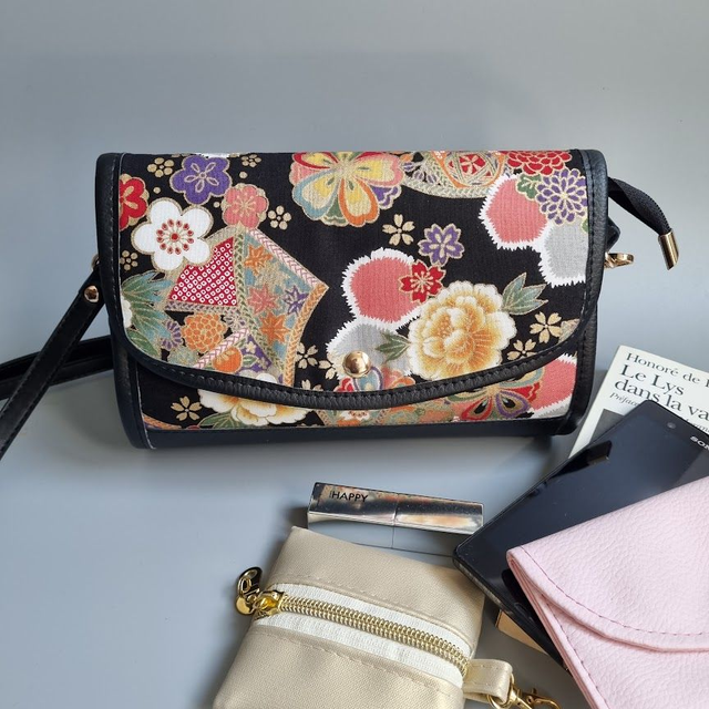 Mini-sac cartable "Kana" noir doré & simili cuir noir