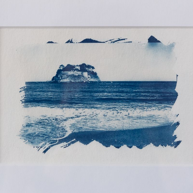 Plage du Guesclin - Cyanotype sous verre - 18x24 cm