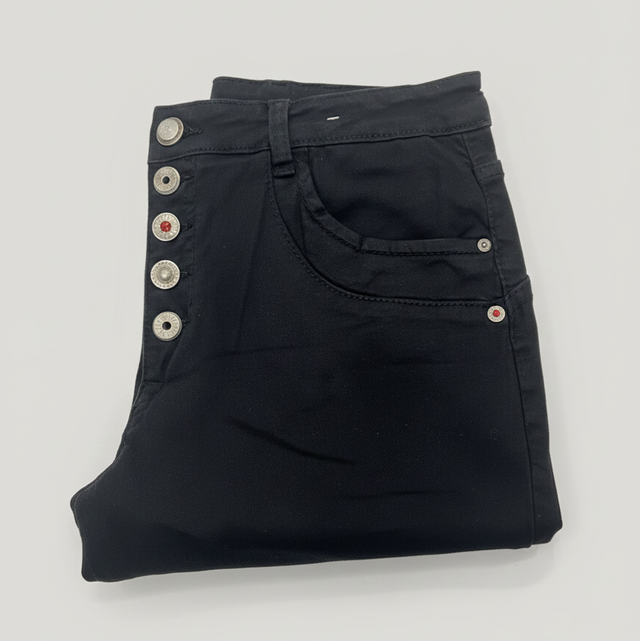 Jean Slim Noir Place du Jour - Taille Haute & 5 Boutons Apparents - Confort Stretch