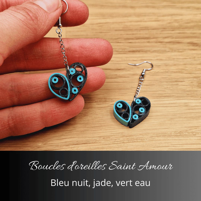 Boucles d'oreilles Saint Amour - Bleu nuit, jade, vert d'eau