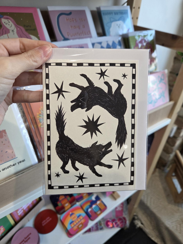 Black And White Herbie At Play Dog Greetings Card - MD-007