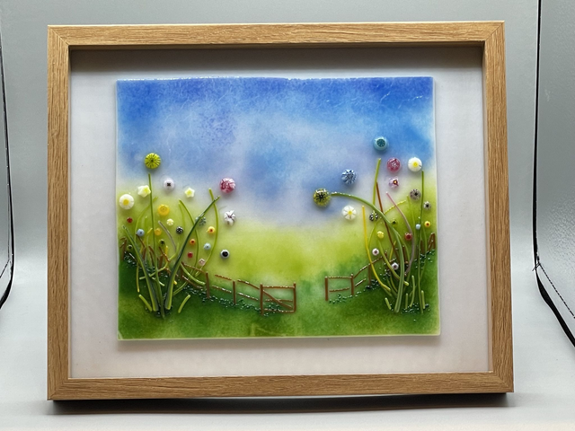 Countryside Scene Mounted Fused Glass Picture
