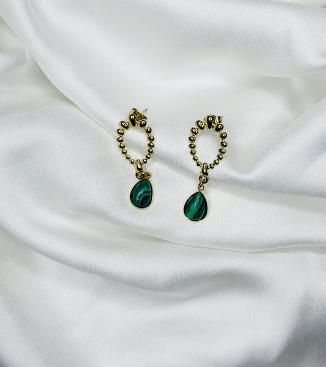 37- Boucles d'oreilles pendantes ovale pierre verte 