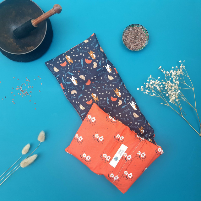 Bouillotte sèche aux graines de lin bio - Grande pour cervicales / Lapinous