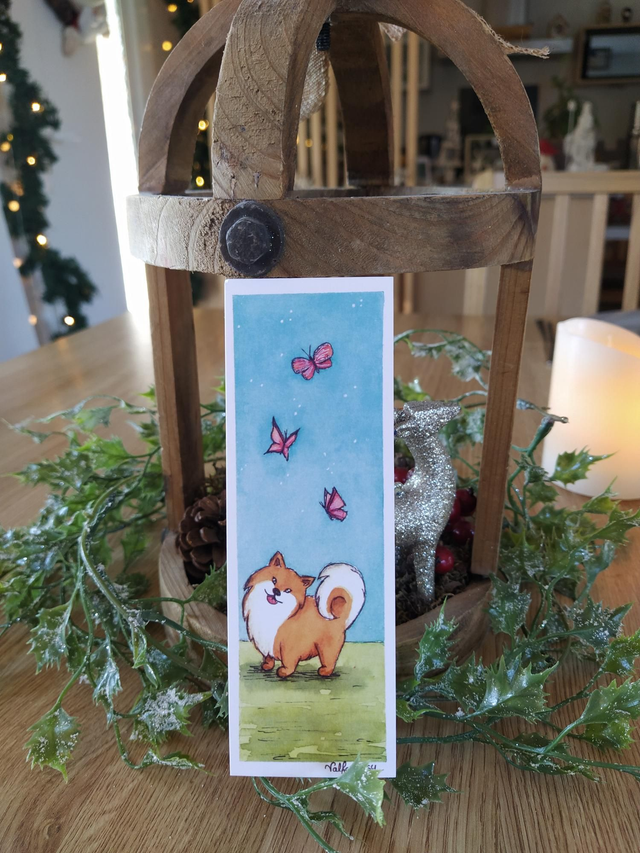 Marque Pages "Chien et papillons", 5 x 15cm