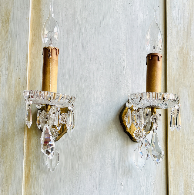 Palwa Wandlampen - vergoldet mit Kristall, 1-flammig , Mid-Century