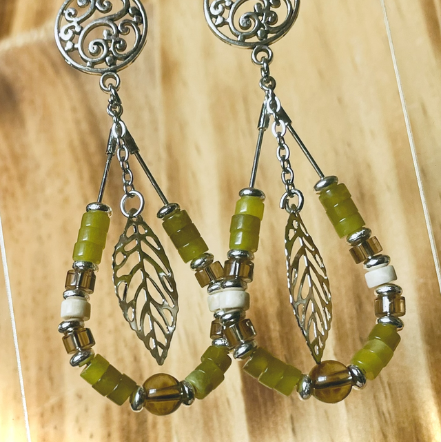 Boucles MOARA Péridot et Quartz Fumé 