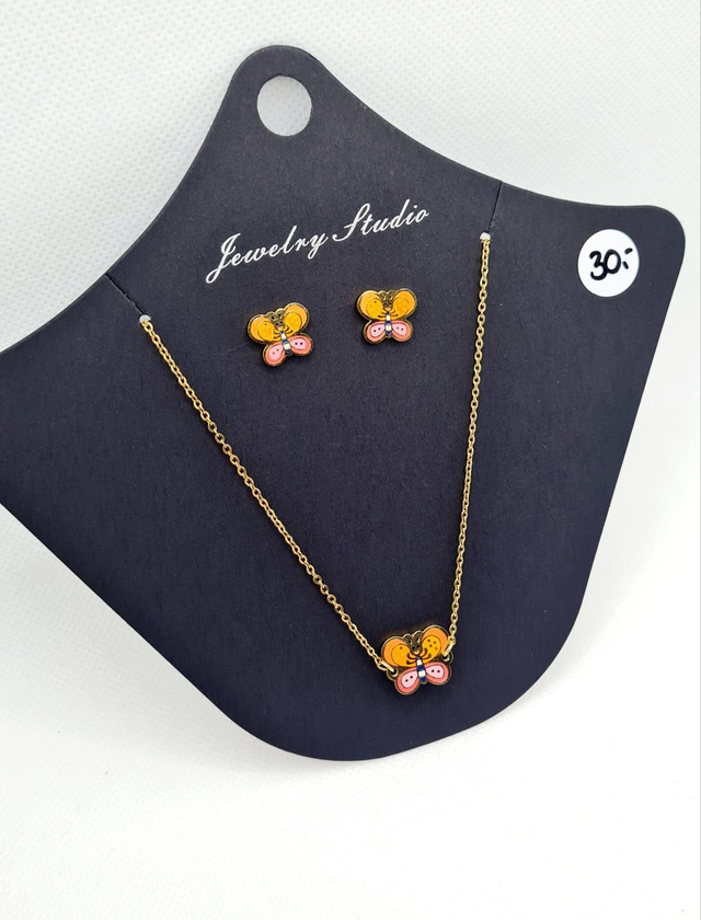 Parure duo "Betty" en acier inoxydable or ( clous d'oreilles + collier assorti)