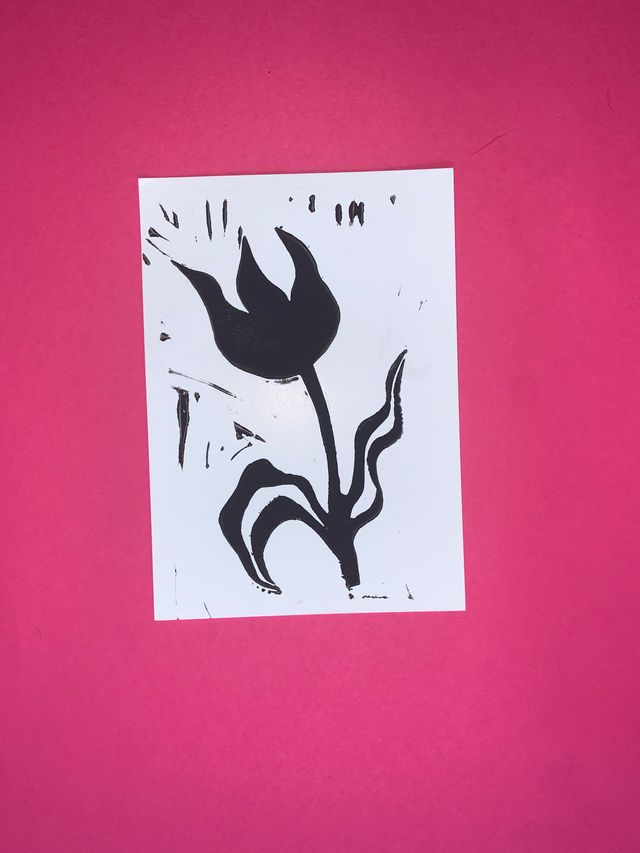 Carte postale linogravure originale "Tulipe"