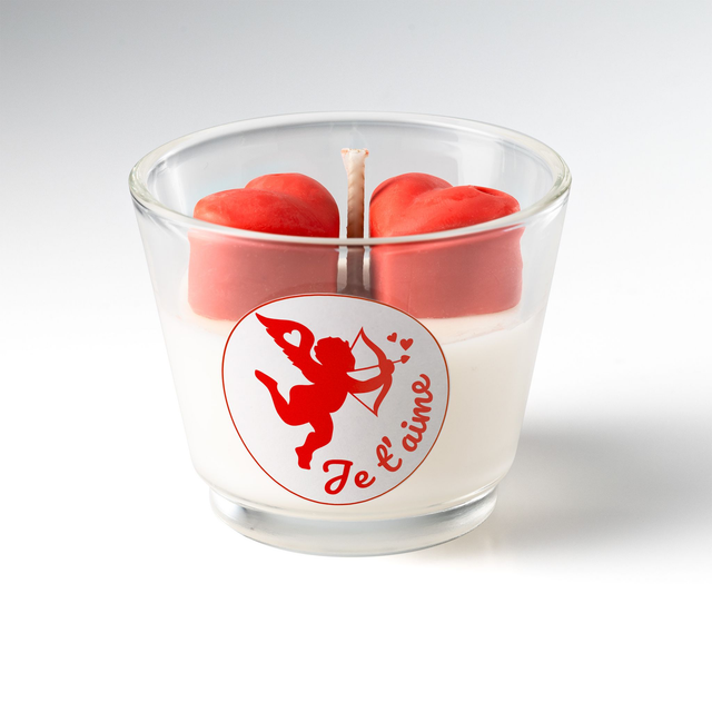 Bougie artisanale parfumée en cire de soja naturelle décorée 2 cœurs – Idée cadeau Saint-Valentin pour les amoureux, petit(e) ami(e), femme, mari (V2)