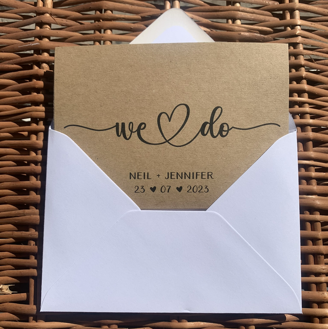 Kraft brown “we do” rustic minimal design - concertina wedding invitations - including guest information &amp; tear off RSVP postcard