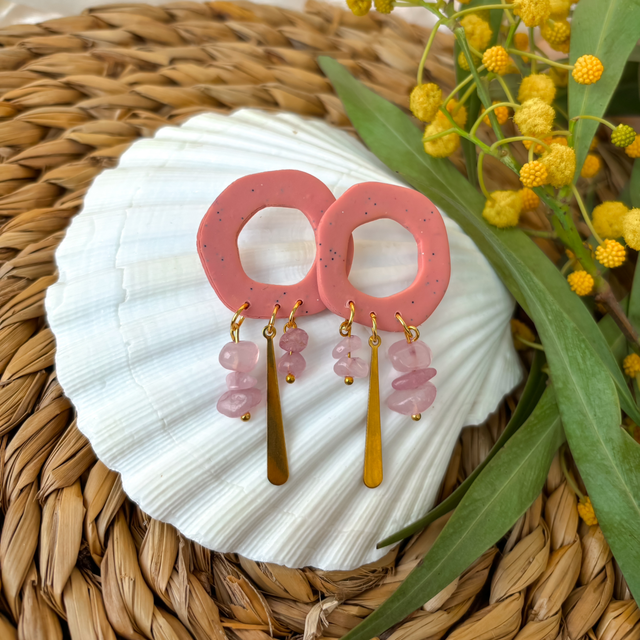 Pendientes Aura Bohem Cuarzo rosa