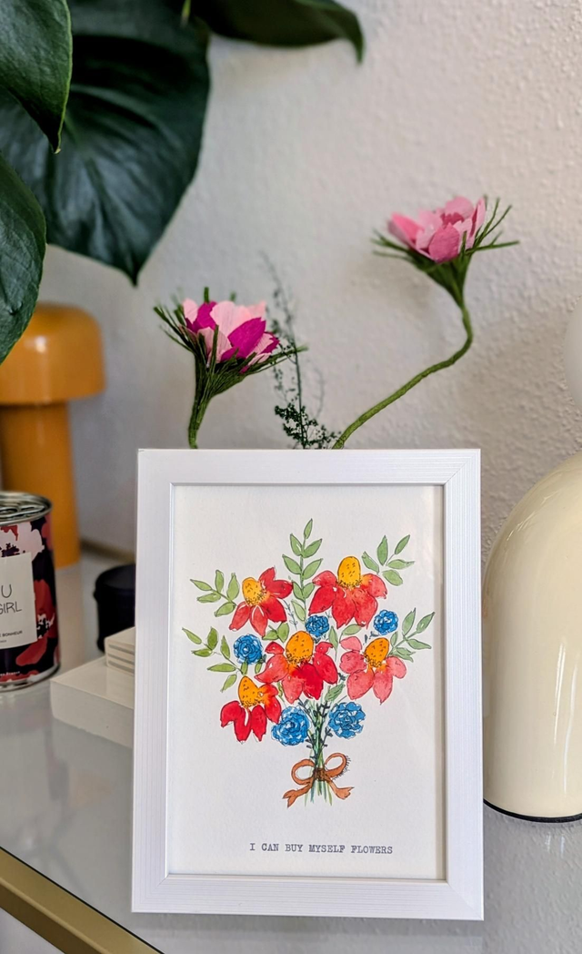 Bouquet échinacées - aquarelle originale avec cadre