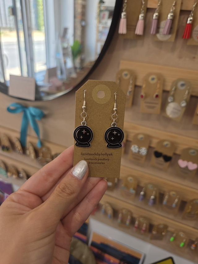 Mystic Ball Enamel Charm Drop Earrings - Silver Plated - HBH-012