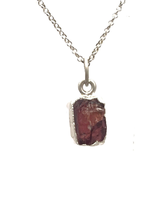 January - Garnet birthstone necklace - raw & wrapped with sterling silver