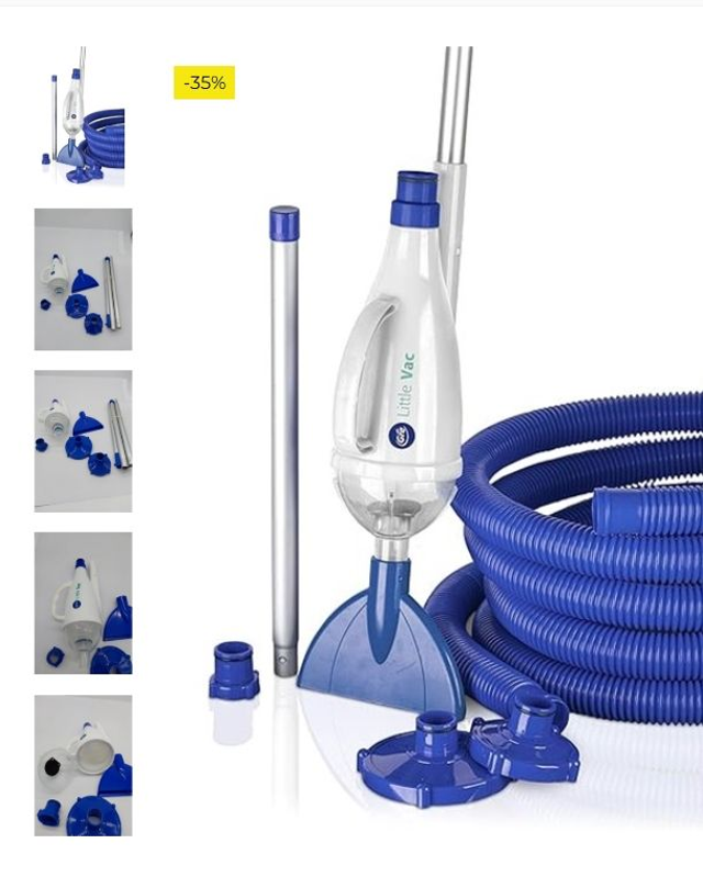  Limpiafondos de Aspiración de Piscina con Succión Manual 2m3/h “Little Vac”. para el Fondo de Piscinas Pequeñas