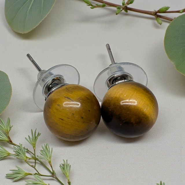 Boucles d'oreilles Perle en Œil du Tigre