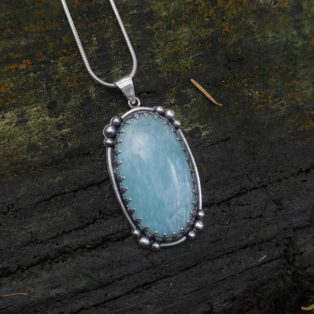 Pendentif Argent Massif et Amazonite 
