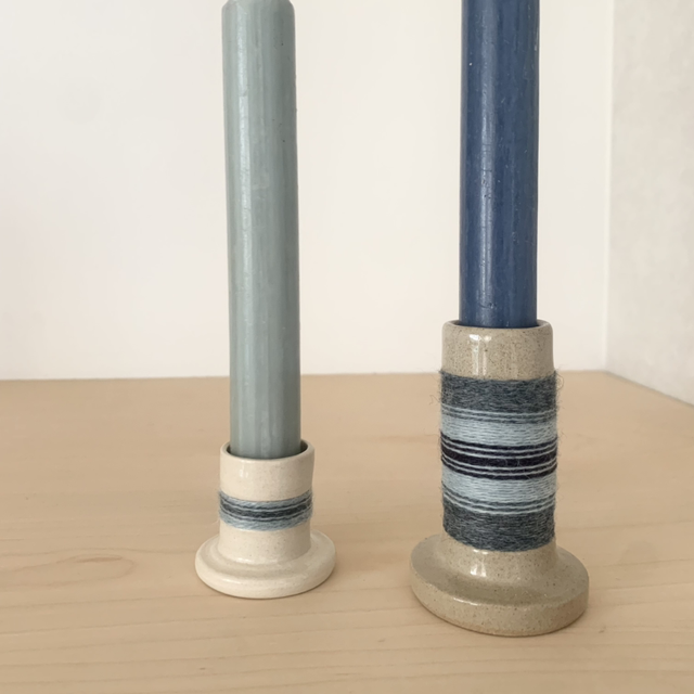 Duo de bougeoirs grès et laine