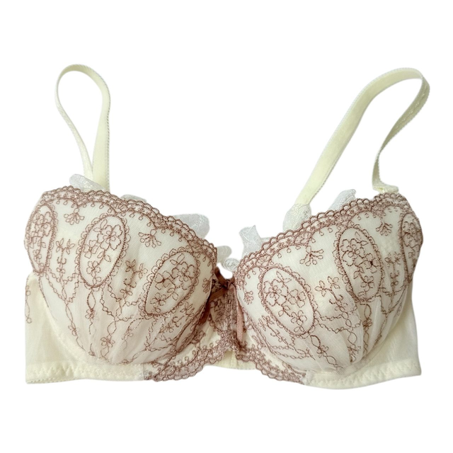 Cream and brown regal embroidered Japanese Bra UK 32C     