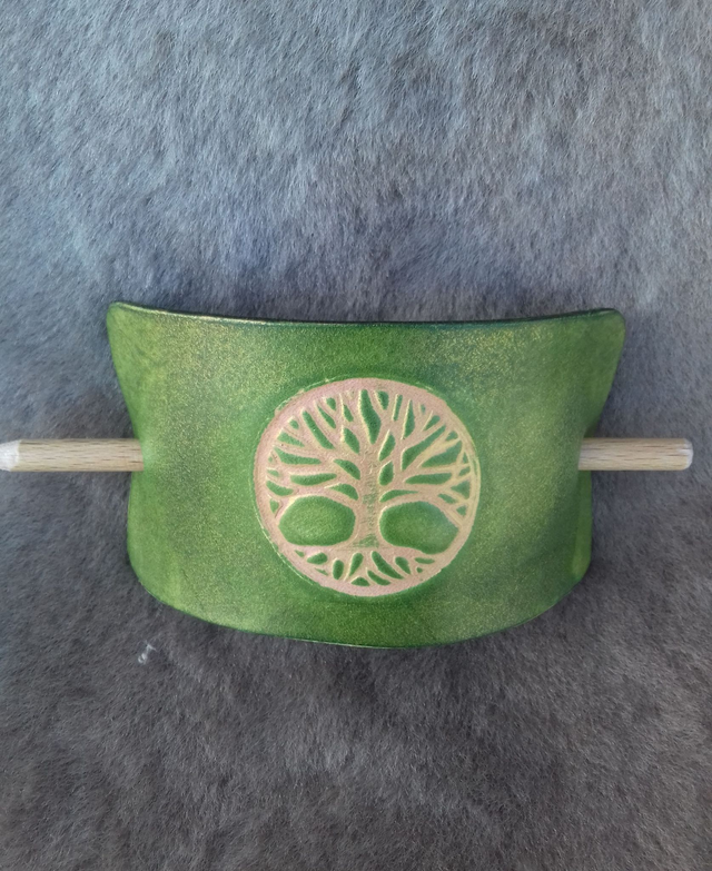 Barrette à cheveux en cuir arbre de vie
