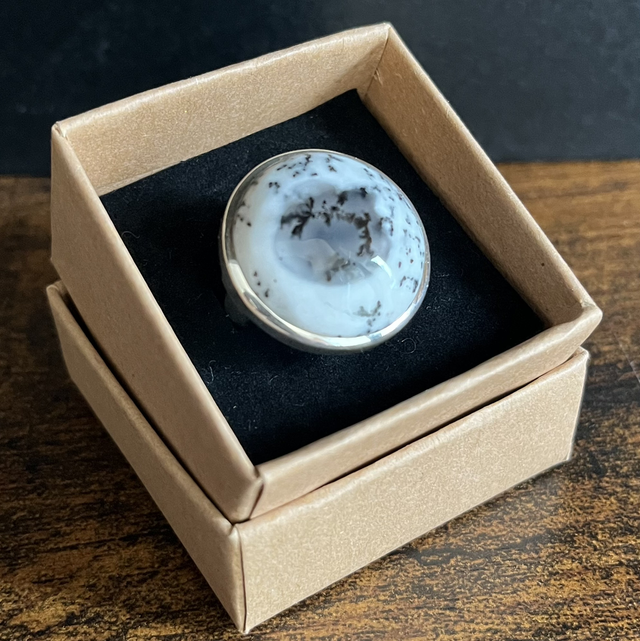 Bague en argent et Agate Dendritique - Taille 52 réglable