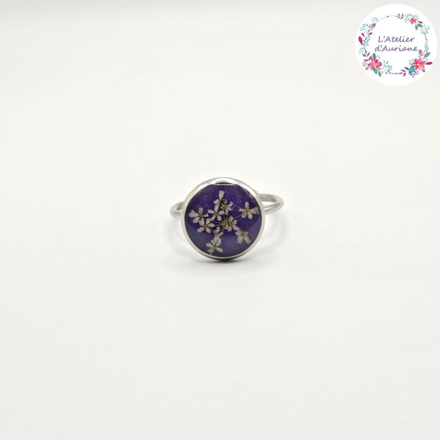 Bague "Reine Anne violette" argentée