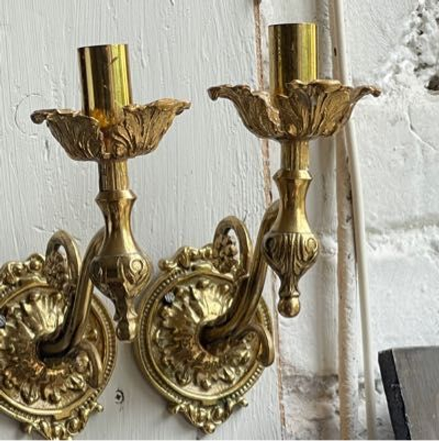 Vintage Kerzenhalter Paar Messing Wandleuchter 