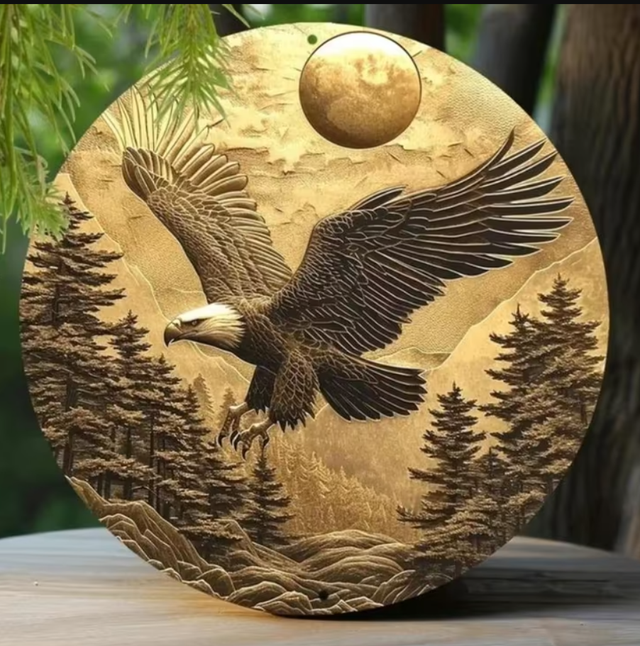 Vintage rond metalen bord Adelaar (20cm)