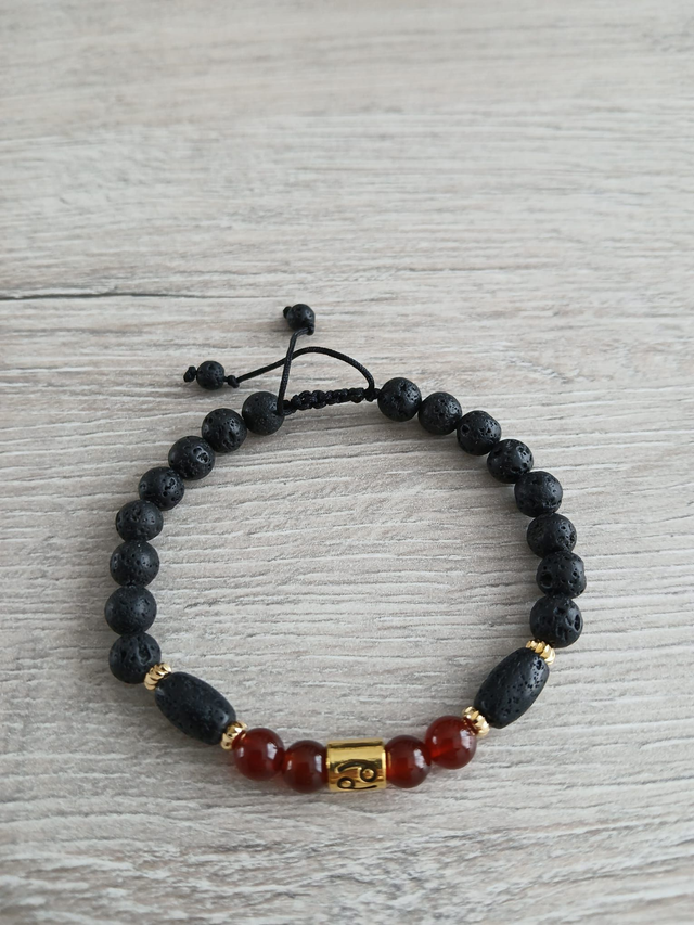 Sterrenbeeld armband Kreeft - Carneool &amp; Lavasteen - verstelbaar (7.023)