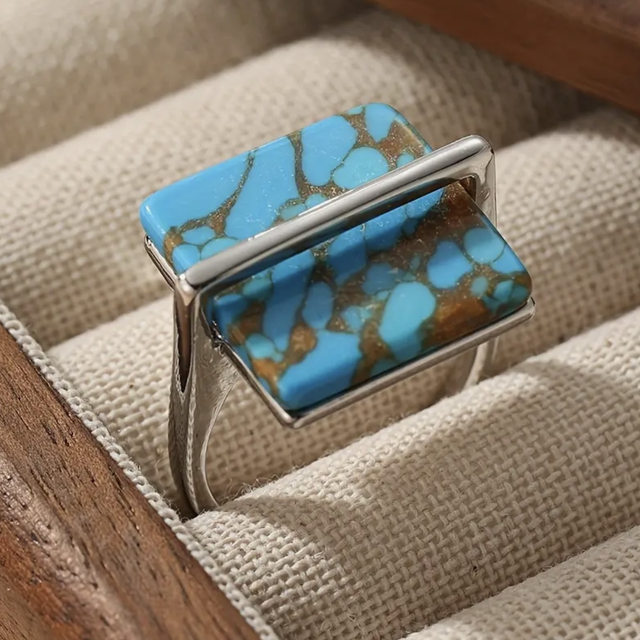 Square turquoise style ring