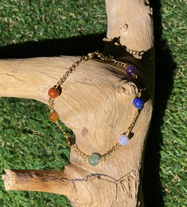 Bracelet 7 Chakras, acier inoxydable doré