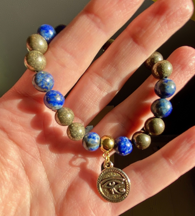 Bracelet Pyrite et Lapis-Lazuli (avec charm oeil d'Horus)