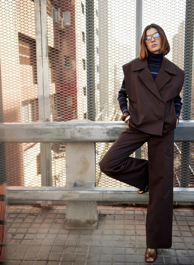 Chocolate Stretch Tailored Wide Leg Pants