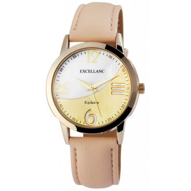 montre Excellanc femme bracelet cuir beige rose