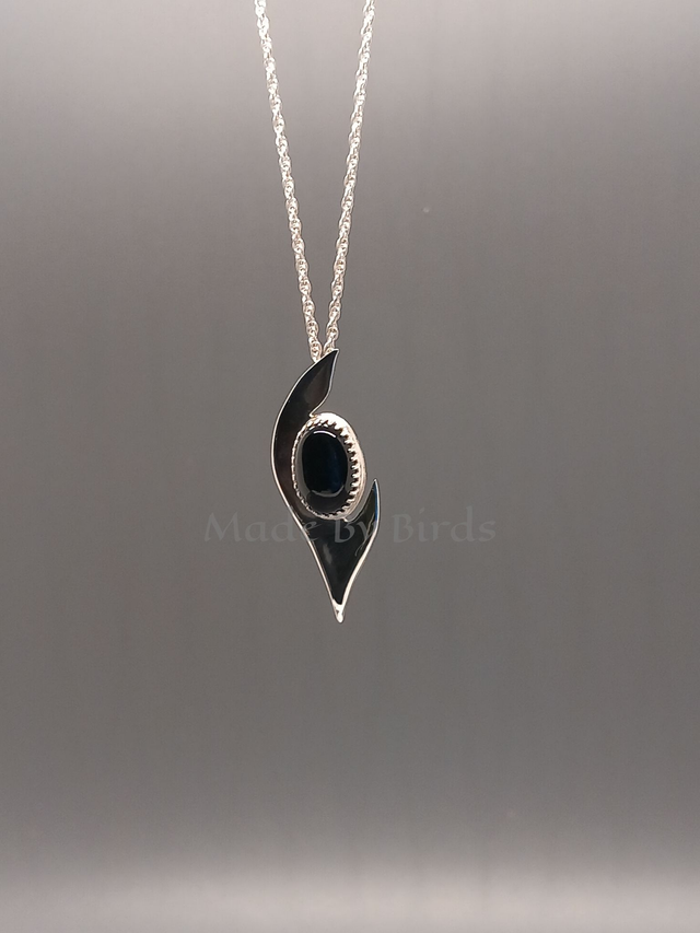 Freeform Design Sterling Silver Pendant With Black Onyx
