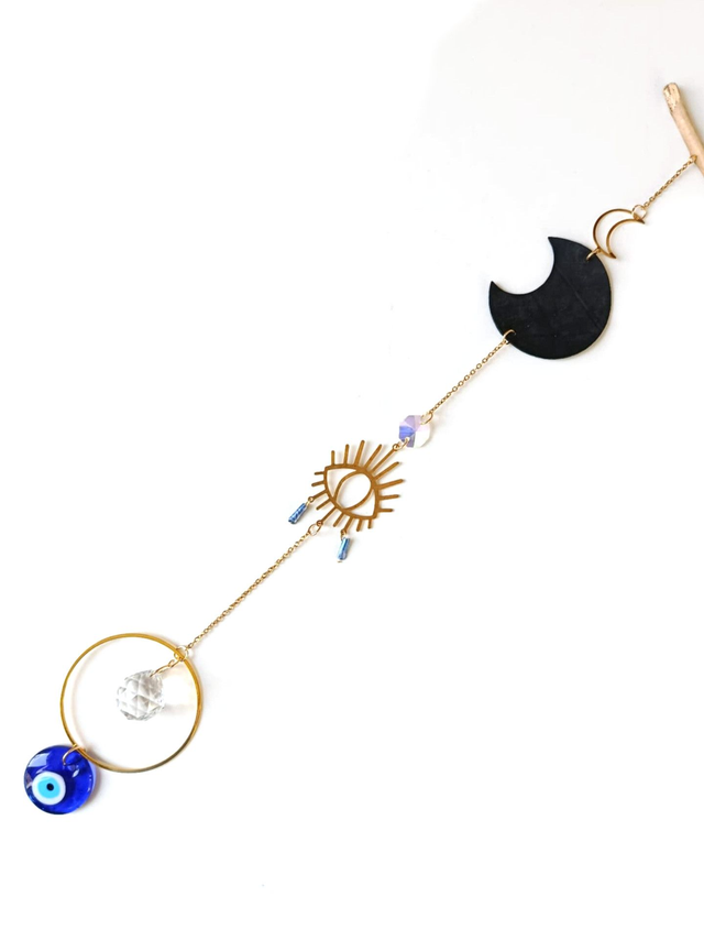 Attrape Soleil d'intérieur Upcyclé, prisme & Nazar - PROTECTION - Chambre à Air Valorisée & Perles Recyclées - Pièce Unique