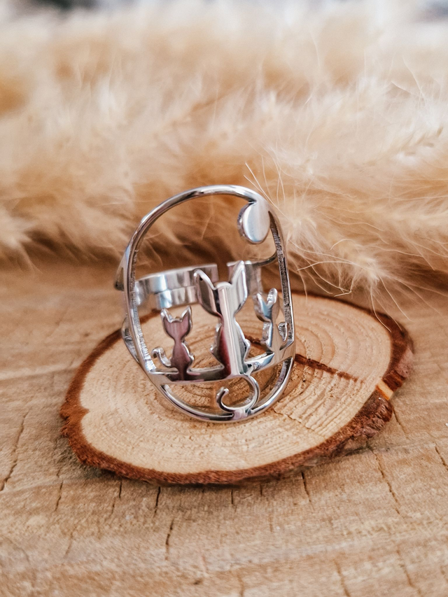 Bague "3 petits chats" - Modèle argenté