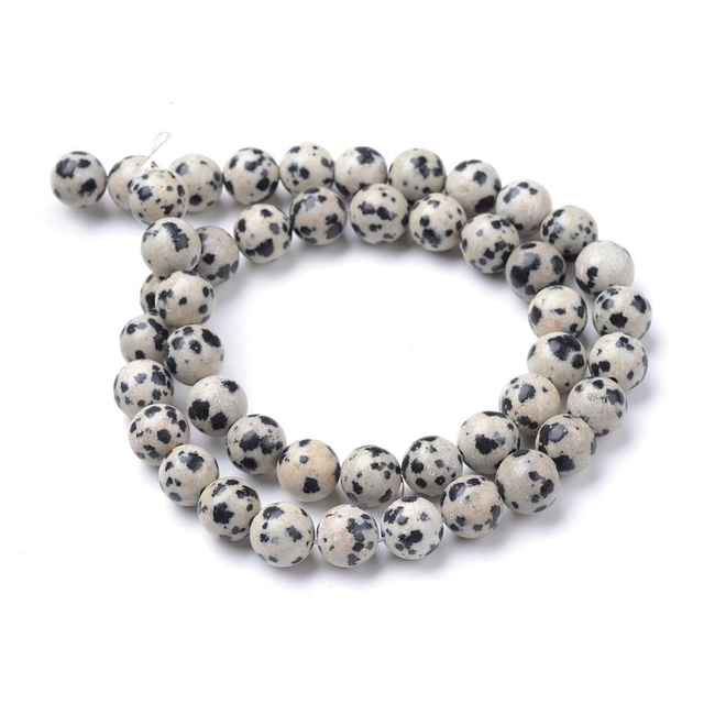 Jaspe Dalmatien Perles Rondes Polies - Fil Complet
