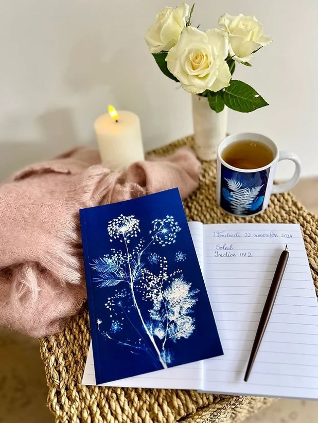 Carnet cyanotype &quot;Fleurs deux saisons&quot;