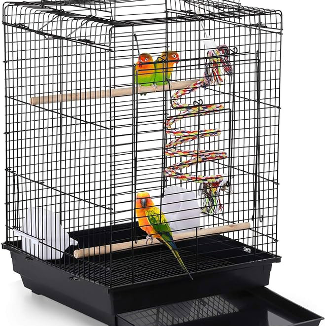 Yaheetech Open Top Bird Cage for Small Birds Canary Parakeet Cockatiel Budgie, Small Parrot Cage Travel Cage w/Open Play Top, Black