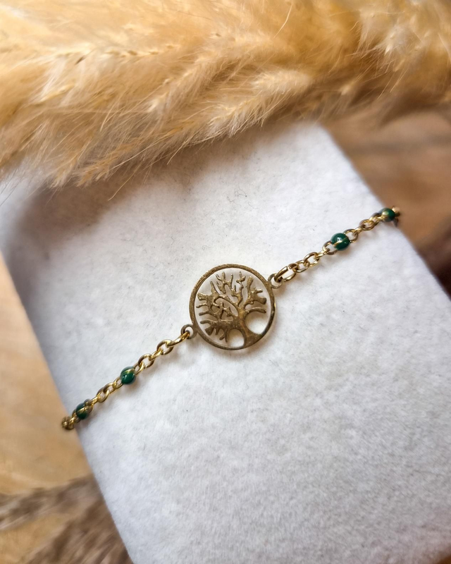 Bracelet "Arbre de vie" - Modèle doré et vert 