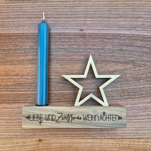 Stabkerze mit Stern, Liebe und Zimsterne
