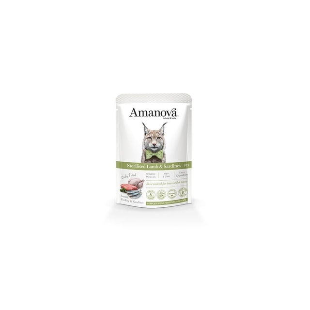 Amanova Pâtée 85gr chat stérilisé agneau &amp; sardines sans céréales (lot de 12 ou 24)