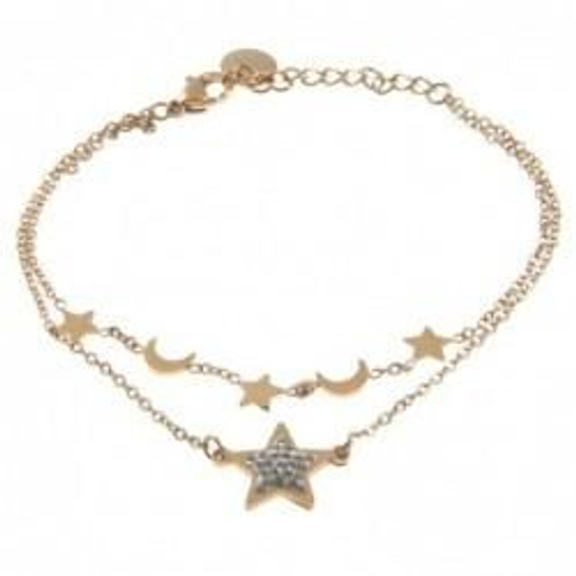 Bracciale donna in acciaio rosato con elemento stella e strass