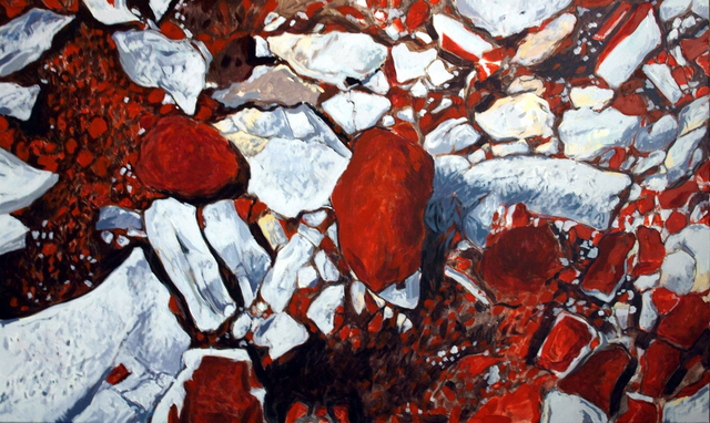Czerwone kamienie, 65x108 akryl płótno 2008 oprawiony