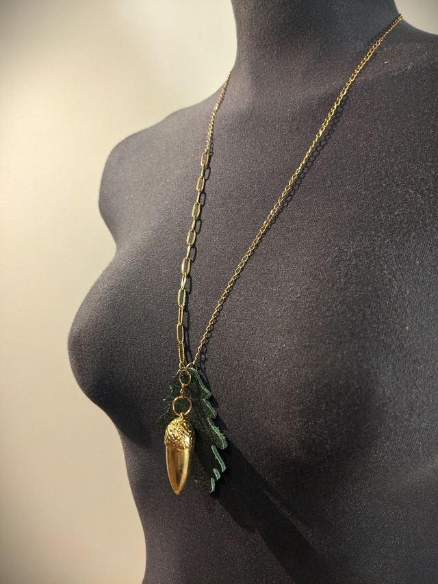 Aglan - Sautoir Gland Or 24k, Cuir